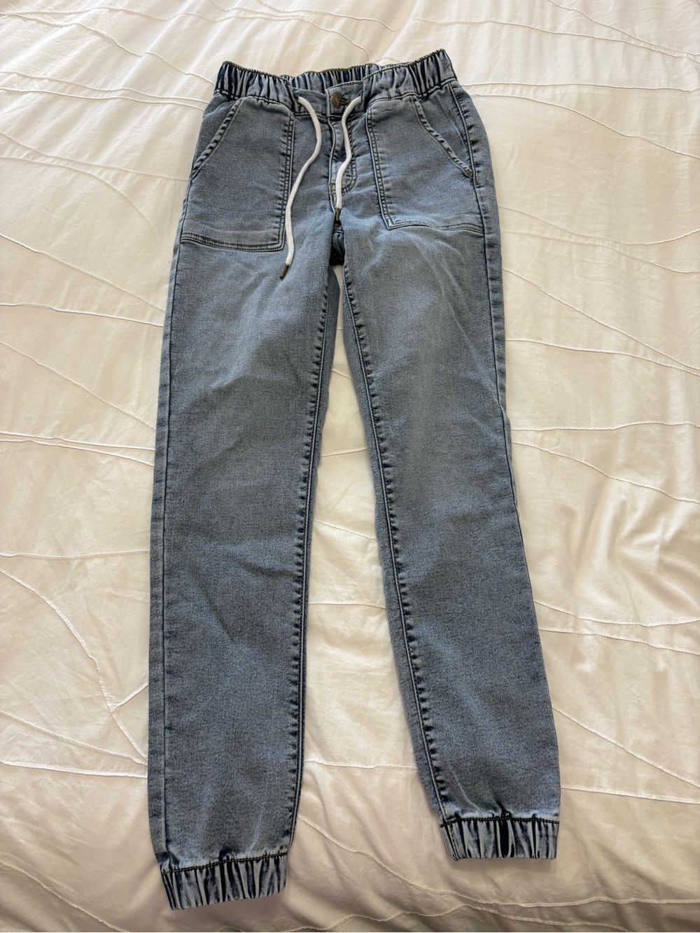 Casual Drawstring Jogger Jeans in Washed Blue-Gray